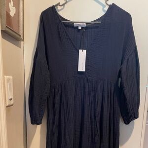 NWT Michael Stars Women's Navy Isabella Empire Waist Midi Gauze Dress w/Ties S